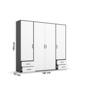Drehtürenschrank >Voyager< 4 Türen, 4 Schübe, 5 Böden, 1 Stange, weiß / grau - 187x194x53 (BxHxT)