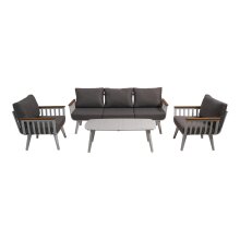 Loungeset >Amalfi< 3-Sitzer, 2 Sessel, Tisch, mit Kissen, Alu mattweiß / Anthrazit
