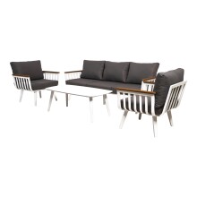 Loungeset >Amalfi< 3-Sitzer, 2 Sessel, Tisch, mit Kissen, Alu mattweiß / Anthrazit