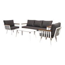 Loungeset >Amalfi< 3-Sitzer, 2 Sessel, Tisch, mit Kissen, Alu mattweiß / Anthrazit