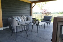 Loungeset >Amalfi< 3-Sitzer, 2 Sessel, Tisch, mit Kissen, Alu grau / grau