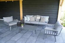 Loungeset >Amalfi< 3-Sitzer, 2 Sessel, Tisch, mit Kissen, Alu grau / grau