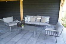 Loungeset >Amalfi< 3-Sitzer, 2 Sessel, Tisch, mit Kissen, Alu grau / grau
