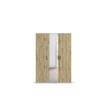 Drehtürenschrank >Voyager< 4 Böden, Eiche Artisan Dekor / Spiegel / weiß - 140x194x53cm (B/H/T)