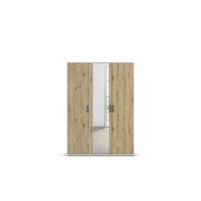 Drehtürenschrank >Voyager< 4 Böden, Eiche Artisan Dekor / Spiegel / weiß - 140x194x53cm (B/H/T)