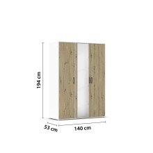 Drehtürenschrank >Voyager< 4 Böden, Eiche Artisan Dekor / Spiegel / weiß - 140x194x53cm (B/H/T)