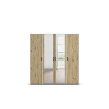 Drehtürenschrank >Voyager< 7 Böden, Eiche Artisan Dekor / Spiegel / weiß - 187x194x53cm (B/H/T)