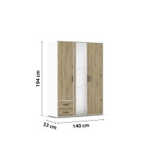 Drehtürenschrank >Voyager< 2 Schübe, Eiche Artisan Dekor / Spiegel / weiß - 140x194x53cm (B/H/T)