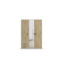 Drehtürenschrank >Voyager< 2 Schübe, Eiche Artisan Dekor / Spiegel / weiß - 140x194x53cm (B/H/T)