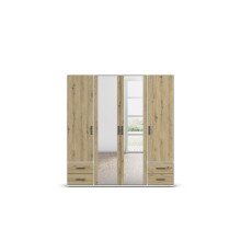 Drehtürenschrank >Voyager< 4 Schübe, Eiche Artisan Dekor / Spiegel / weiß - 187x194x53cm (B/H/T)