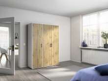 Drehtürenschrank >Voyager< 4 Böden, 1 Stange, Eiche Artisan Dekor / weiß - 140x194x53 (BxHxT)