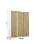 Drehtürenschrank >Voyager< 4 Böden, 1 Stange, Eiche Artisan Dekor / weiß - 140x194x53 (BxHxT)