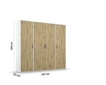 Drehtürenschrank >Voyager< 7 Böden, 1 Stange, Eiche Artisan Dekor / weiß - 187x194x53 (BxHxT)