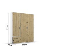 Drehtürenschrank >Voyager< 2 Schübe, 3 Böden, Eiche Artisan Dekor / weiß - 140x194x53 (BxHxT)