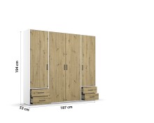 Drehtürenschrank >Voyager< 4 Schübe, 5 Böden, Eiche Artisan Dekor / weiß - 187x194x53cm (B/H/T)