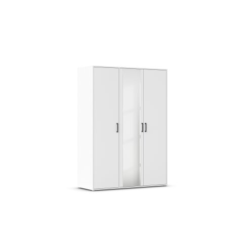 Drehtürenschrank >Voyager< 3 Türen, 4 Böden, 1 Stange, weiß / Spiegel - 140x194x53cm (B/H/T)