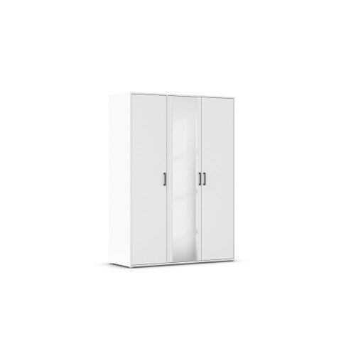 Drehtürenschrank >Voyager< 3 Türen, 4 Böden, 1 Stange, weiß / Spiegel - 140x194x53cm (B/H/T)