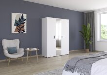 Drehtürenschrank >Voyager< 3 Türen, 4 Böden, 1 Stange, weiß / Spiegel - 140x194x53cm (B/H/T)