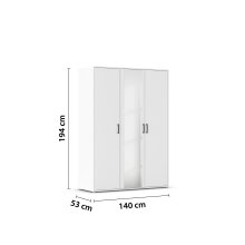 Drehtürenschrank >Voyager< 3 Türen, 4 Böden, 1 Stange, weiß / Spiegel - 140x194x53cm (B/H/T)