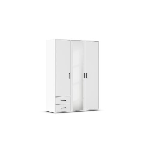 Drehtürenschrank >Voyager< 2 Schübe, 3 Böden, 1 Stange, weiß / Spiegel - 140x194x53cm (B/H/T)