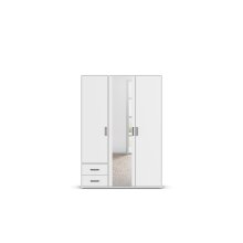 Drehtürenschrank >Voyager< 2 Schübe, 3 Böden, 1 Stange, weiß / Spiegel - 140x194x53cm (B/H/T)