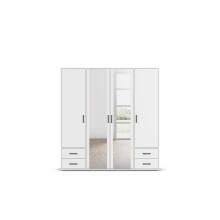 Drehtürenschrank >Voyager< 4 Schübe, 5 Böden, 1 Stange, weiß / Spiegel - 187x194x53cm (B/H/T)