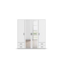 Drehtürenschrank >Voyager< 4 Schübe, 5 Böden, 1 Stange, weiß / Spiegel - 187x194x53cm (B/H/T)