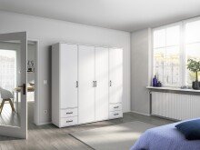 Drehtürenschrank >Voyager< 4 Schübe, 5 Böden, 1 Stange, alpinweiß  - 187x194x53cm (BxHxT)