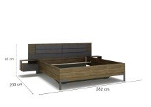 Bettanlage >Barea< Eiche dunkel Dekor, Kunstleder basalt, 180x200cm - 282x95x207cm B/H/T