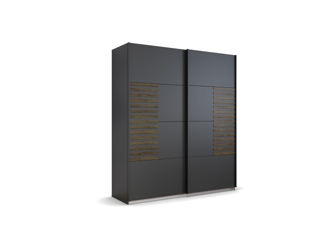 Schwebetürenschrank >Barea< 2 Böden, 2 Stangen, Eiche dunkel Dekor / grau - 181x210x62cm (B/H/T)