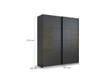 Schwebetürenschrank >Barea< 2 Böden, 2 Stangen, Eiche dunkel Dekor / grau - 181x210x62cm (B/H/T)