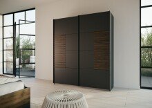 Schwebetürenschrank >Barea< 2 Böden, 2 Stangen, Eiche dunkel Dekor / grau - 181x210x62cm (B/H/T)