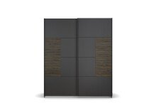 Schwebetürenschrank >Barea< 2 Böden, 2 Stangen, Eiche dunkel Dekor / grau - 181x210x62cm (B/H/T)
