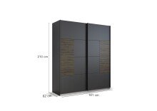 Schwebetürenschrank >Barea< 2 Böden, 2 Stangen, Eiche dunkel Dekor / grau - 181x210x62cm (B/H/T)