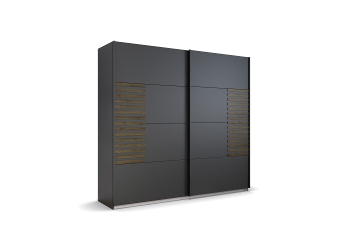Schwebetürenschrank >Barea< 2 Böden, 2 Stangen, Eiche dunkel Dekor / grau - 226x210x62cm (B/H/T)