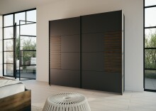 Schwebetürenschrank >Barea< 2 Böden, 2 Stangen, Eiche dunkel Dekor / grau - 226x210x62cm (B/H/T)