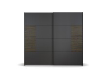 Schwebetürenschrank >Barea< 2 Böden, 2 Stangen, Eiche dunkel Dekor / grau - 226x210x62cm (B/H/T)