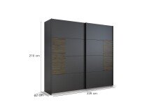 Schwebetürenschrank >Barea< 2 Böden, 2 Stangen, Eiche dunkel Dekor / grau - 226x210x62cm (B/H/T)
