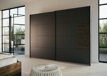 Schwebetürenschrank >Barea< 3 Böden, 3 Stangen, Eiche dunkel Dekor / grau - 271x210x62cm (B/H/T)