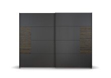 Schwebetürenschrank >Barea< 3 Böden, 3 Stangen, Eiche dunkel Dekor / grau - 271x210x62cm (B/H/T)