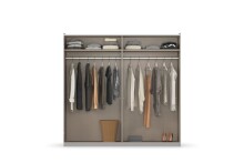 Schwebetürenschrank >Barea< 2 Böden, 2 Stangen, Eiche dunkel Dekor / grau - 226x210x62cm (B/H/T)