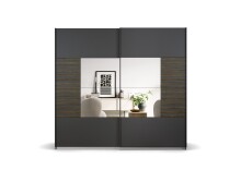 Schwebetürenschrank >Barea< 2 Böden, 2 Stangen, Eiche dunkel Dekor / grau - 226x210x62cm (B/H/T)