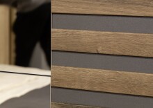 Schwebetürenschrank >Barea< 2 Böden, 2 Stangen, Eiche dunkel Dekor / grau - 226x210x62cm (B/H/T)