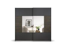 Schwebetürenschrank >Barea< 2 Böden, 2 Stangen, Eiche dunkel Dekor / grau - 226x210x62cm (B/H/T)