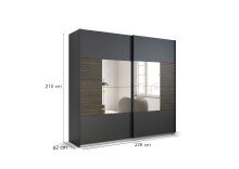 Schwebetürenschrank >Barea< 2 Böden, 2 Stangen, Eiche dunkel Dekor / grau - 226x210x62cm (B/H/T)
