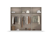 Schwebetürenschrank >Barea< 3 Böden, 3 Stangen, Eiche dunkel Dekor / grau - 271x210x62cm (B/H/T)