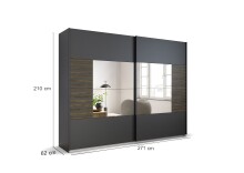 Schwebetürenschrank >Barea< 3 Böden, 3 Stangen, Eiche dunkel Dekor / grau - 271x210x62cm (B/H/T)