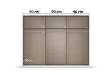 Schwebetürenschrank >Barea< 3 Böden, 3 Stangen, Eiche dunkel Dekor / grau - 271x210x62cm (B/H/T)