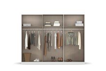 Schwebetürenschrank >Barea< 3 Böden, 3 Stangen, Eiche dunkel Dekor / grau - 271x210x62cm (B/H/T)