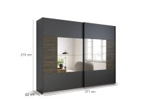 Schwebetürenschrank >Barea< 3 Böden, 3 Stangen, Eiche dunkel Dekor / grau - 271x210x62cm (B/H/T)